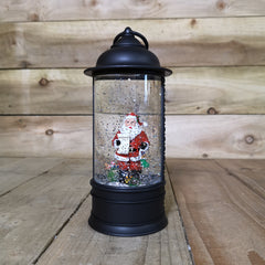 29cm Snowtime Christmas Water Spinner Antique Effect Lantern With Santa Scene  Dual Power