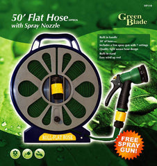 50ft (15m) Flat Garden Hose with Spray Nozzle