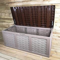 HUGE XXL 634 Litre Rattan Style Garden Cushion Storage Box - Sit on Lid – Brown