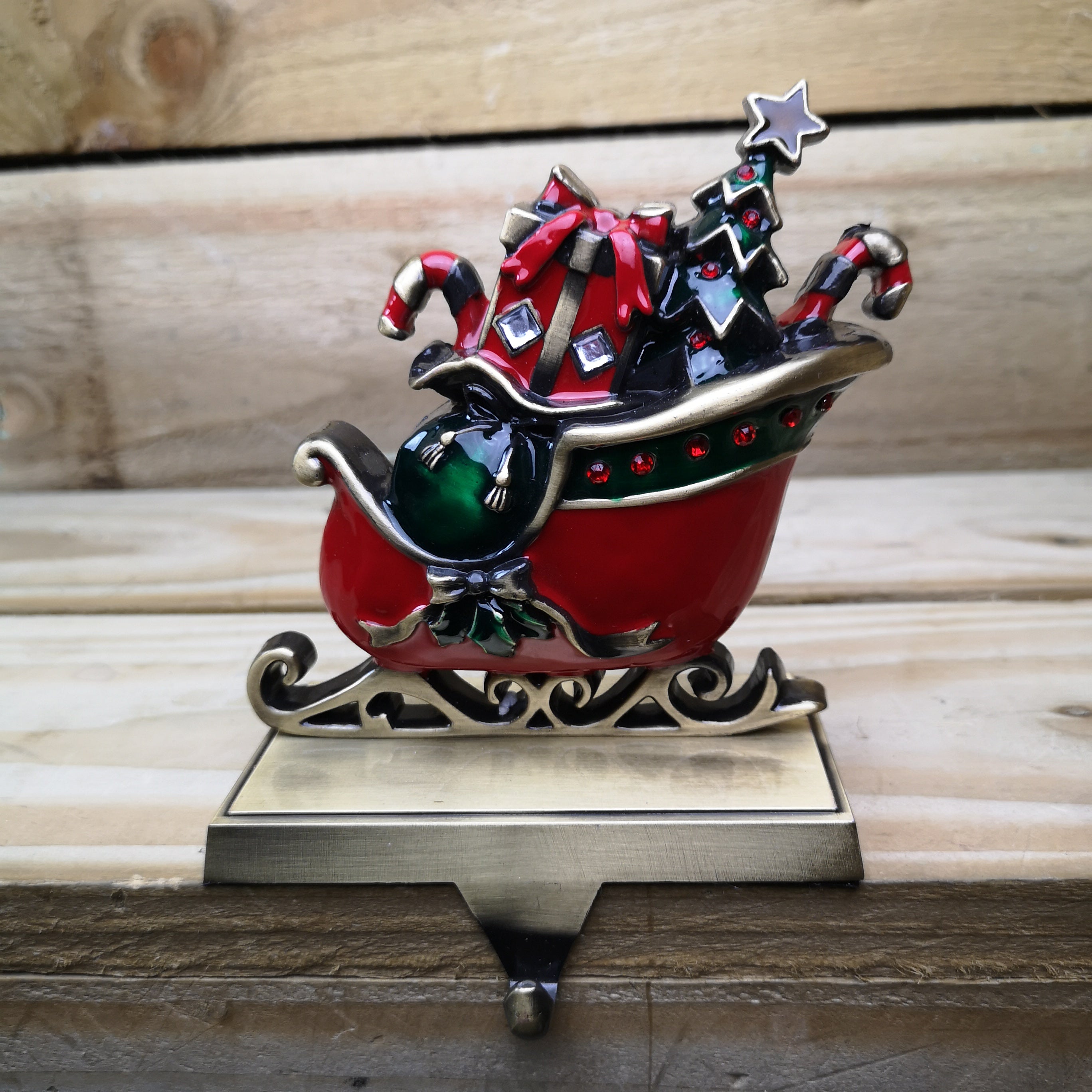 16cm Premier Present Filled Sleigh Christmas Stocking Hanger in Red and Green