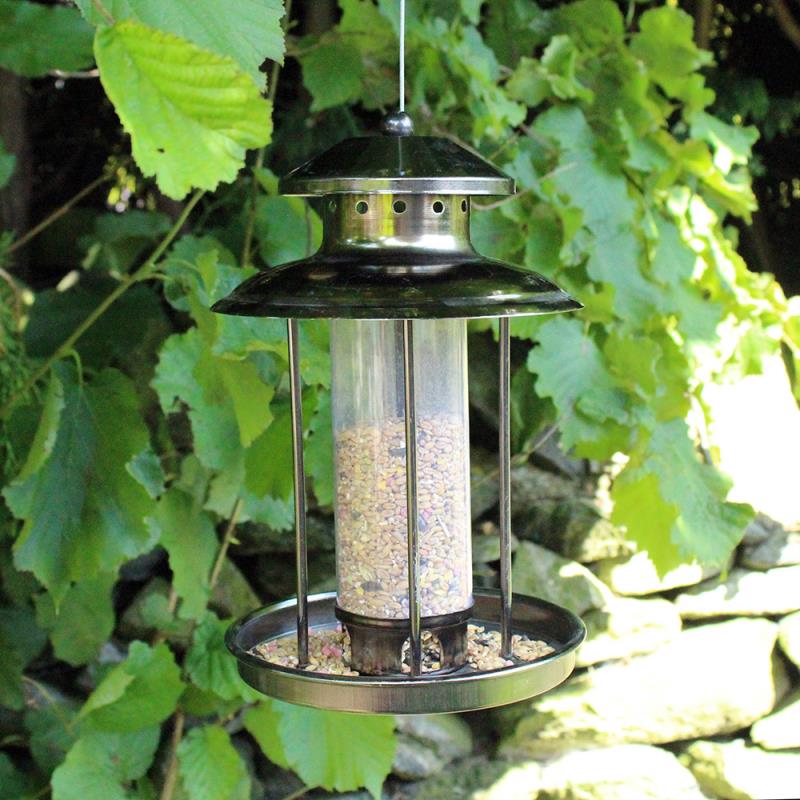 Deluxe Hanging Lantern Style Metal Garden Bird Seed Feeder