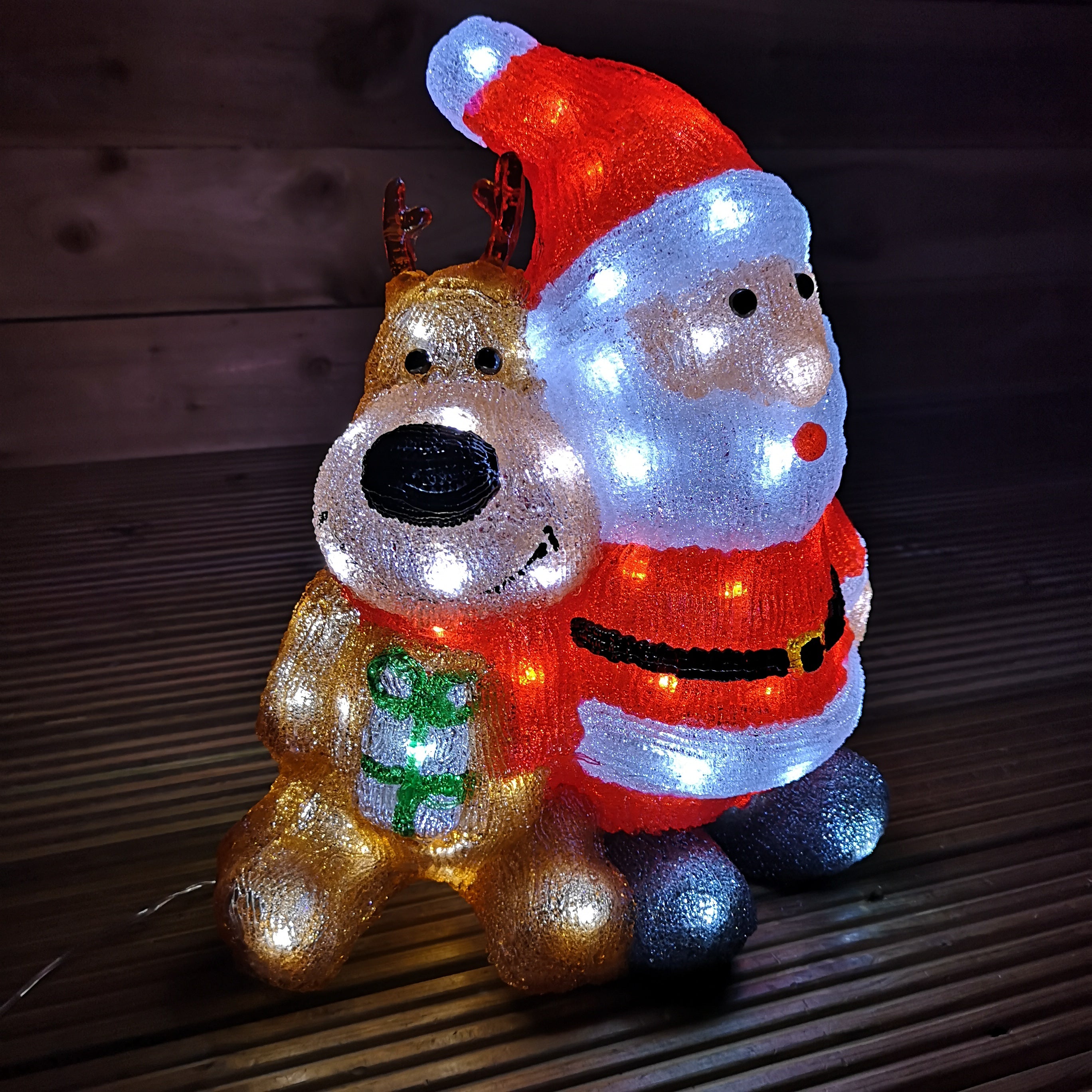 40cm Indoor Outdoor Acrylic LED Santa Claus & Reindeer Christmas Decoration
