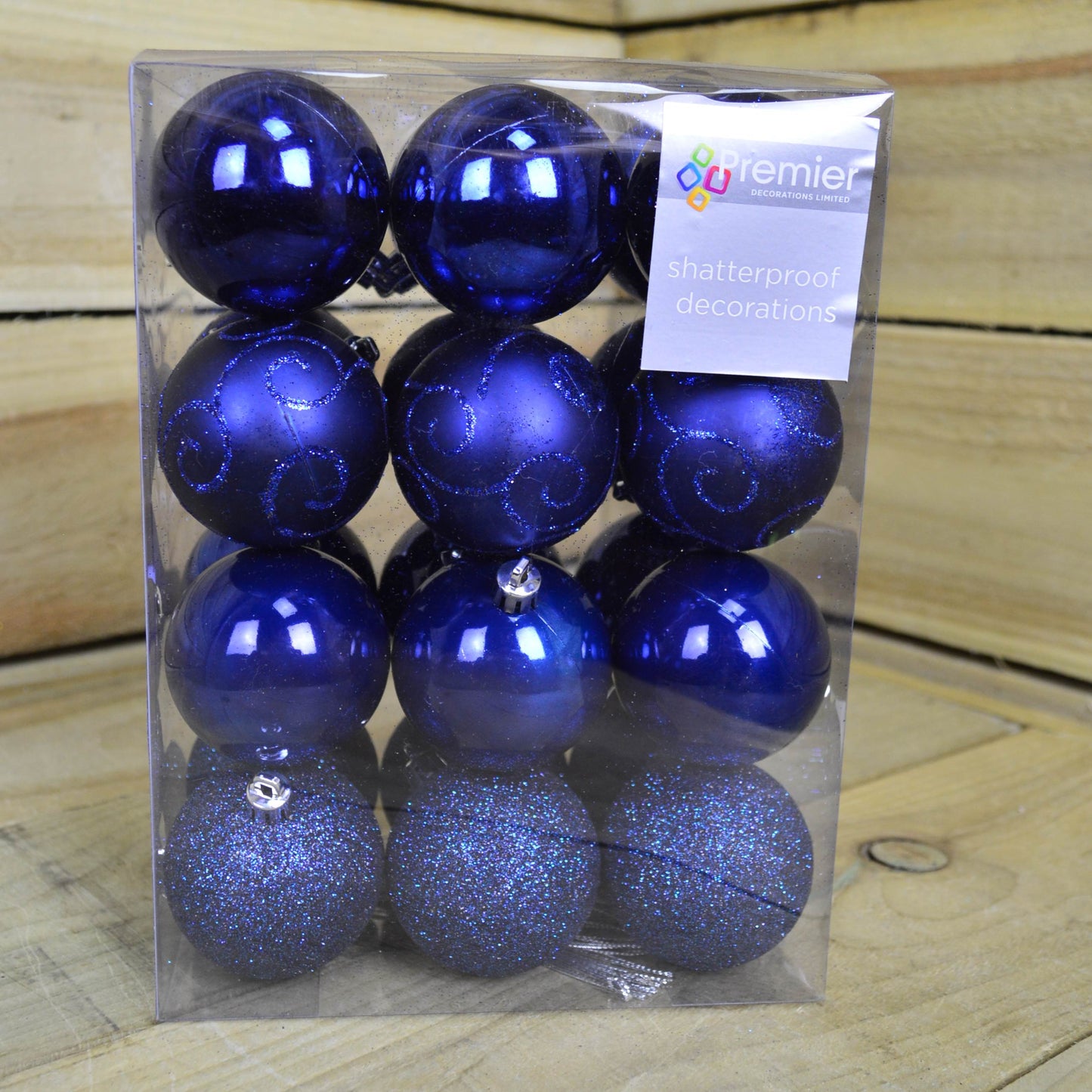 24 Pack 60mm Multi Finish Shatter Proof Christmas Tree Baubles - Midnight Blue