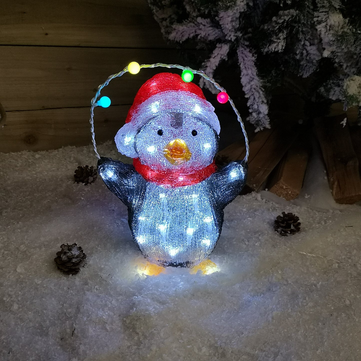 30cm Festive Acrylic Lit Penguin Outdoor Christmas Decoration with 40 LED