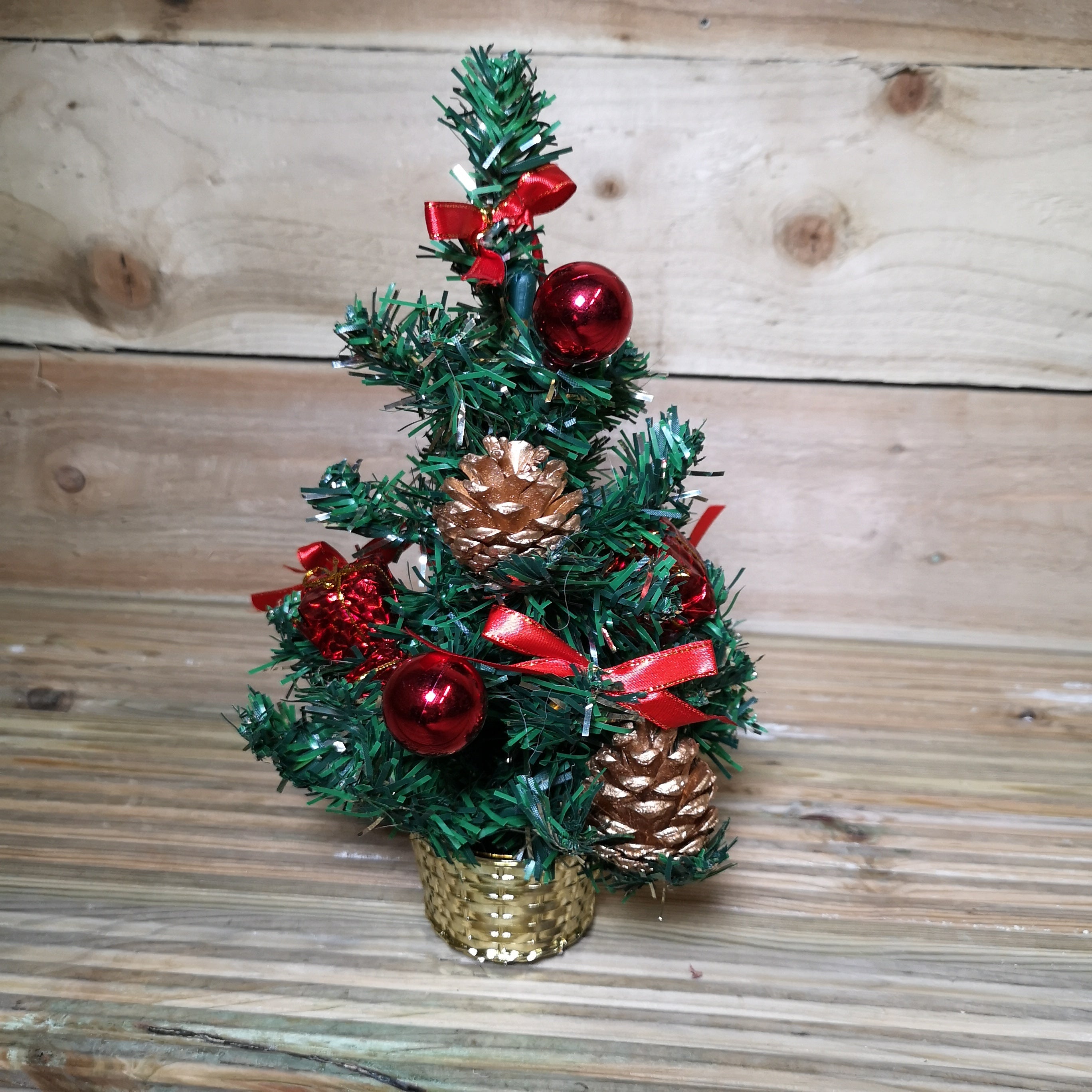 30cm Premier Green Mini Christmas Tree Decorated in Red & Gold