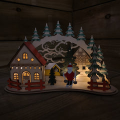 19cm Battery Operated Light up Warm White Christmas Winter Wooden Village Scene