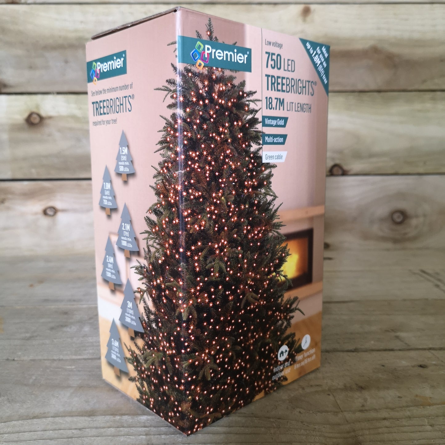 750 LED 18.7m Premier TreeBrights Indoor Outdoor Christmas Multi Function Mains Operated String Lights with Timer in Vintage Gold