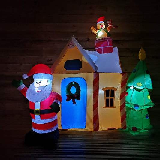 6ft (1.8m) Outdoor Christmas Inflatable Lit Santa Gingerbread House an ...
