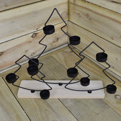 38cm Black Christmas Tree Tealight Holder on Wooden Base