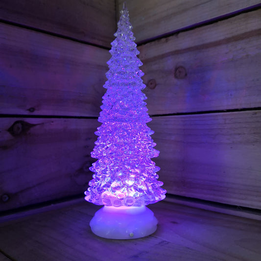 32cm Snowtime Christmas Water Spinner Colour Changing Glitter Christmas Tree  Dual Powered 2736