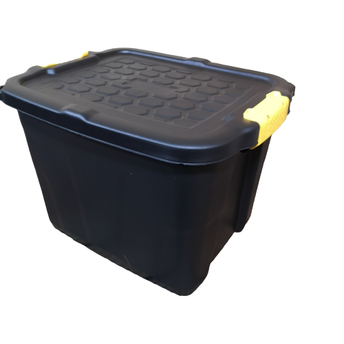 2 x 42L Heavy Duty Storage Tubs Sturdy, Lockable, Stackable and Nestable Design Storage Chests with Clips in Black