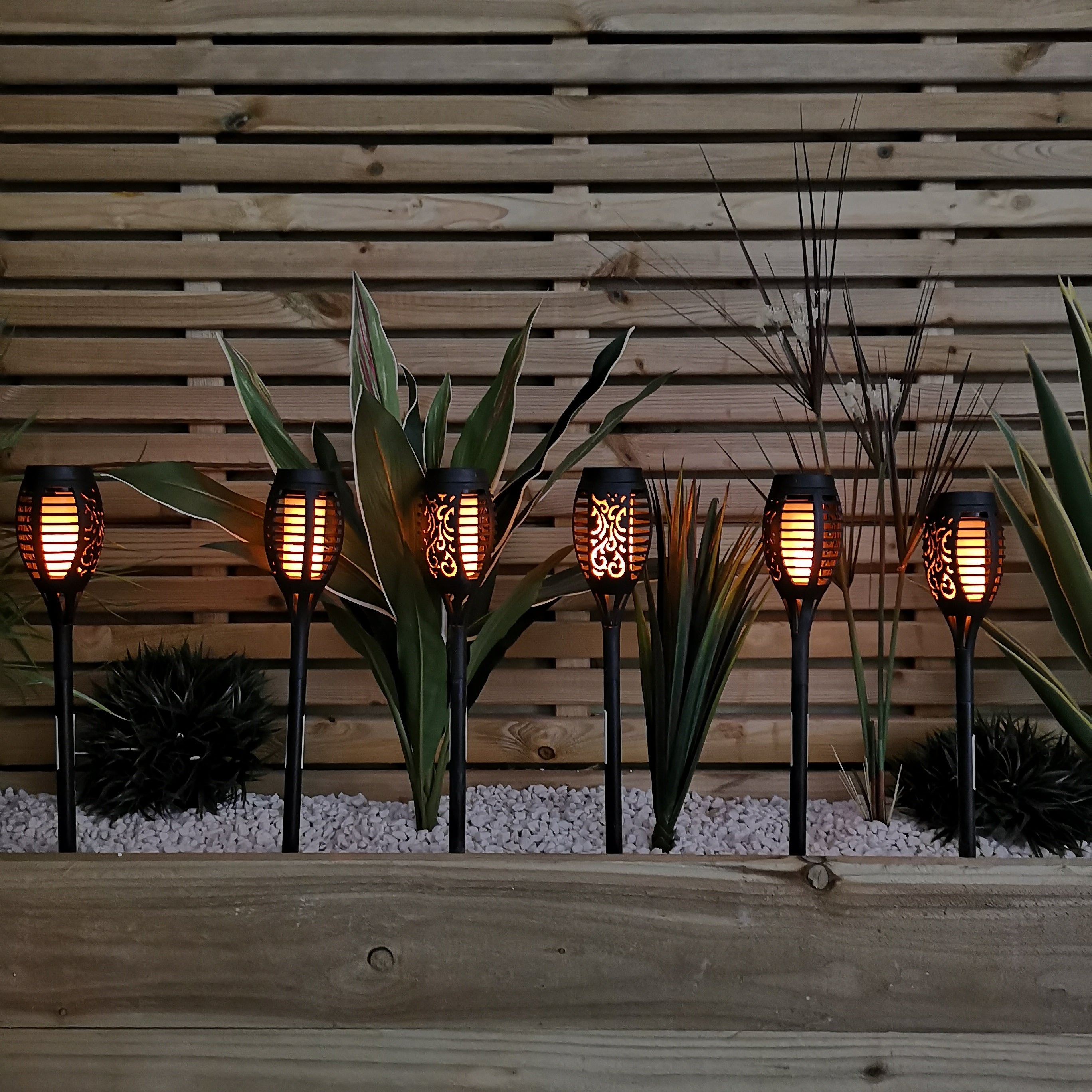 50cm Set of 12 Small Decorative Flickering Flame Solar Garden Path Light