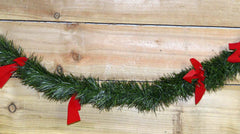 2.7m x 10cm Premier Christmas Green Tinsel with Red Bows Festive Decorative