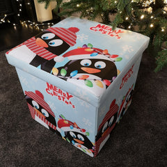 38cm x 38cm Padded Foldable Christmas Eve Penguin storage box