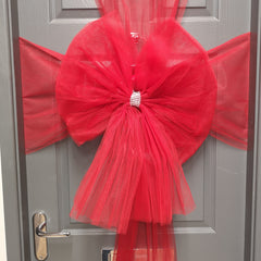 Luxury Indoor Outdoor DIY Red Net Christmas Door Bow with Diamante Centre