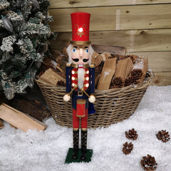 50cm LED Battery Operated Indoor Christmas Wooden Nutcracker Decoration in Blue Jacket