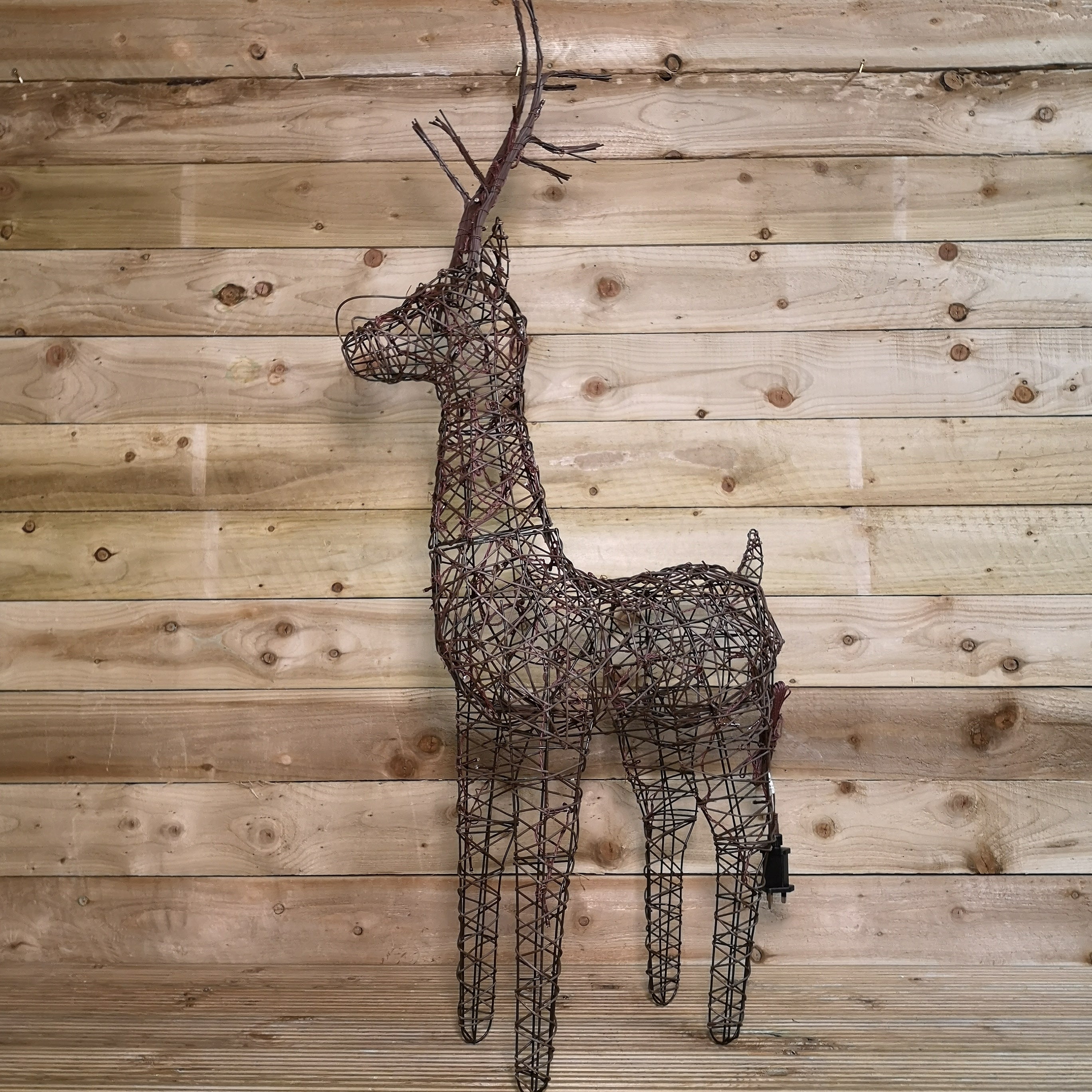 1m (53") Brown Outdoor Standing Wicker Reindeer Decoration With LED Lights