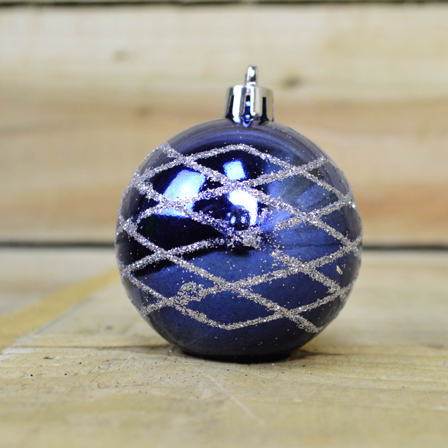 9 Pack Premier 60mm Deluxe Glitter Christmas Tree Baubles - Midnight Blue