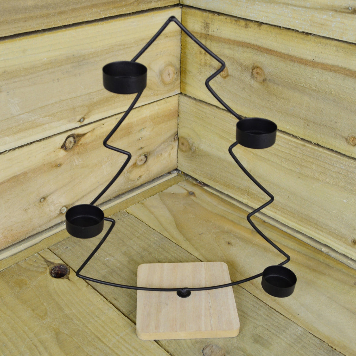 38cm Simplistic Black Frame Christmas Tree Shaped Tealight Candle Holder