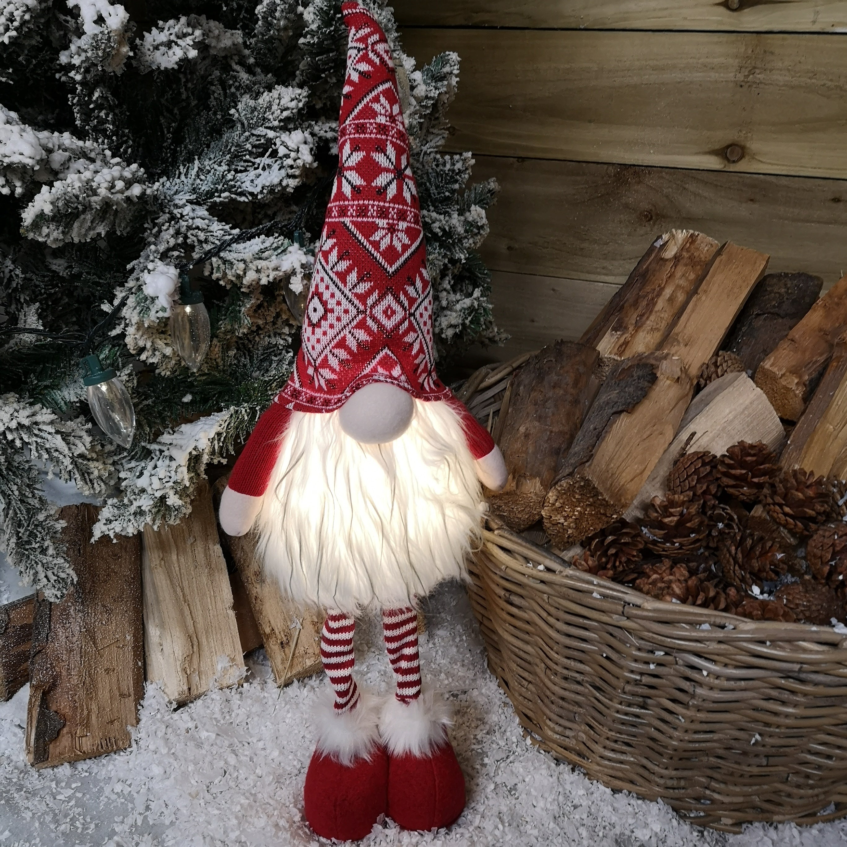 66cm Tall Christmas Gnome Gonk Nordic Decoration Red Patterned Hat Standing