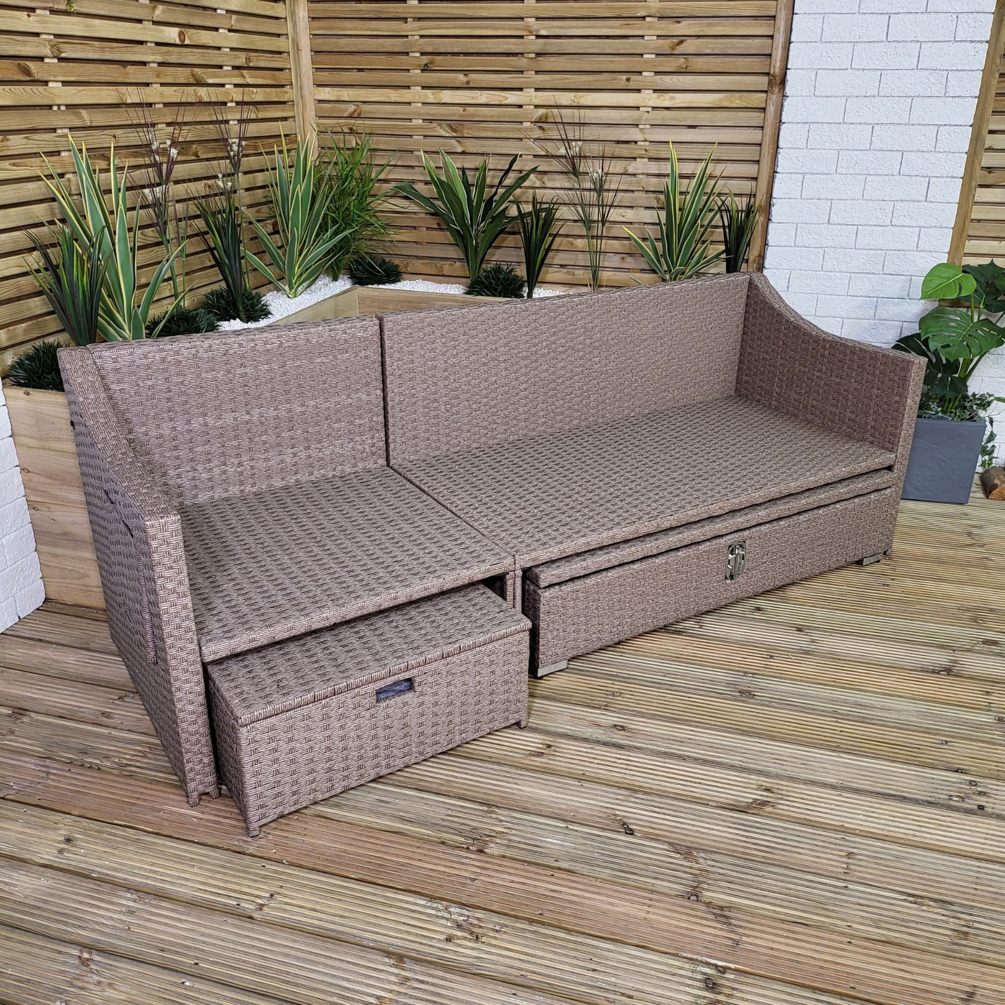 6 Seater 4PC Brown Rattan Daybed / Sofa / Dining Set
