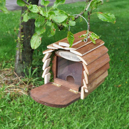 Deluxe Hanging Wooden Squirrel Feeder House with Feeding Platform 800