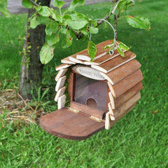 Deluxe Hanging Wooden Squirrel Feeder House with Feeding Platform