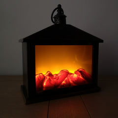 28cm Premier Christmas Battery Operated Fireplace Lantern with Realistic Flame Effect in Rustic Bronze