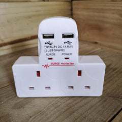 Premier Surge Protected 2 Way Adapter with 2 USB Sockets