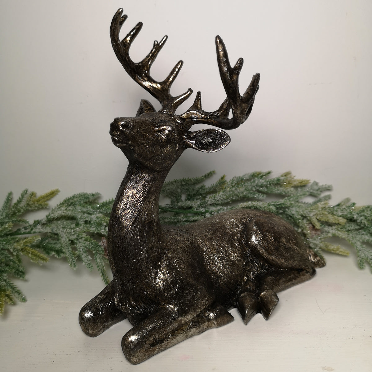 23cm Bronze Effect Sitting Christmas Reindeer Ornament