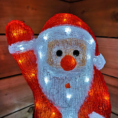 54.5cm Tall Acrylic Waving Santa Outdoor/Indoor With 70 Ice White LEDs Christmas Scene Decoration