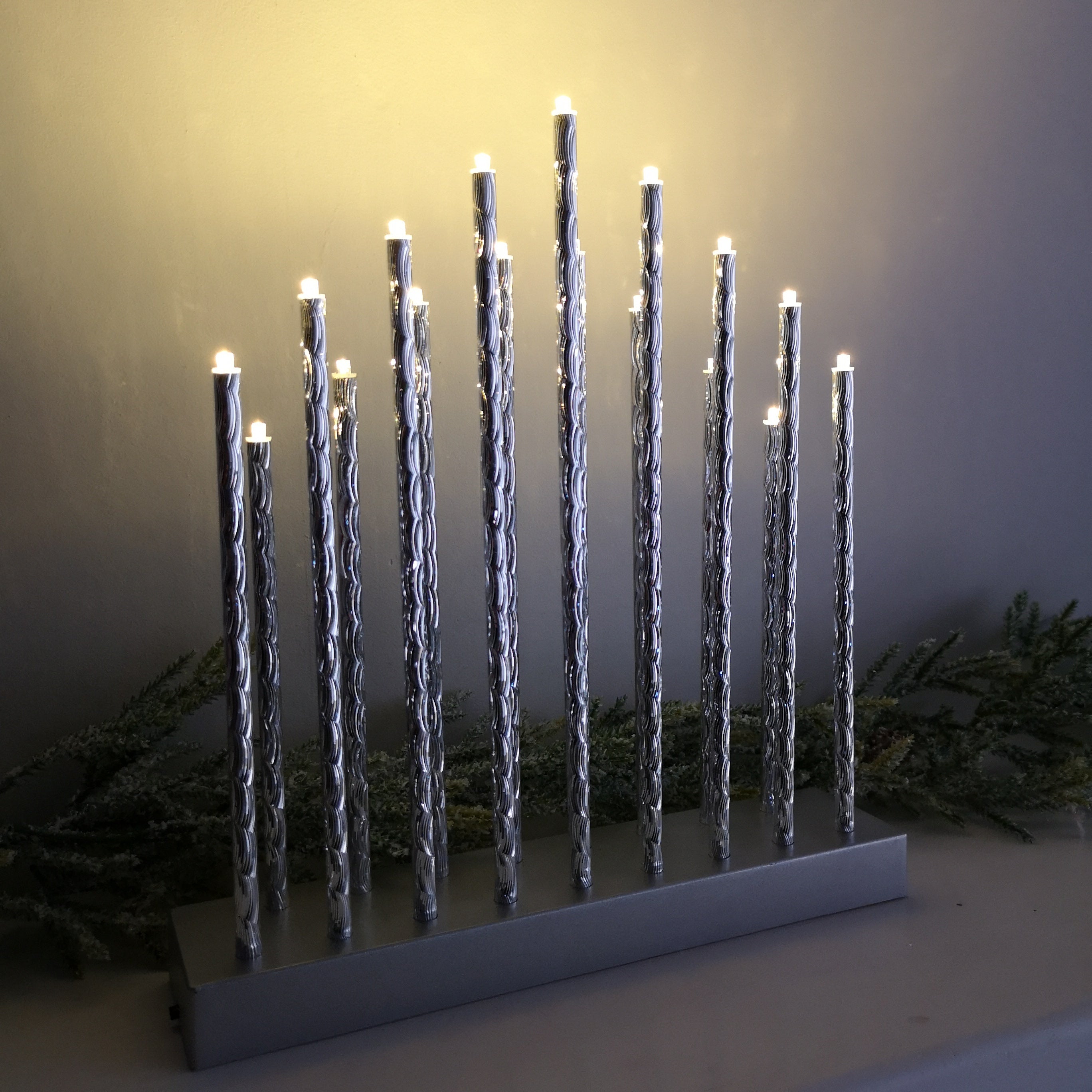 29cm Premier Christmas Candlebridge with 17 LEDs in Silver  Aluminium Battery Operated