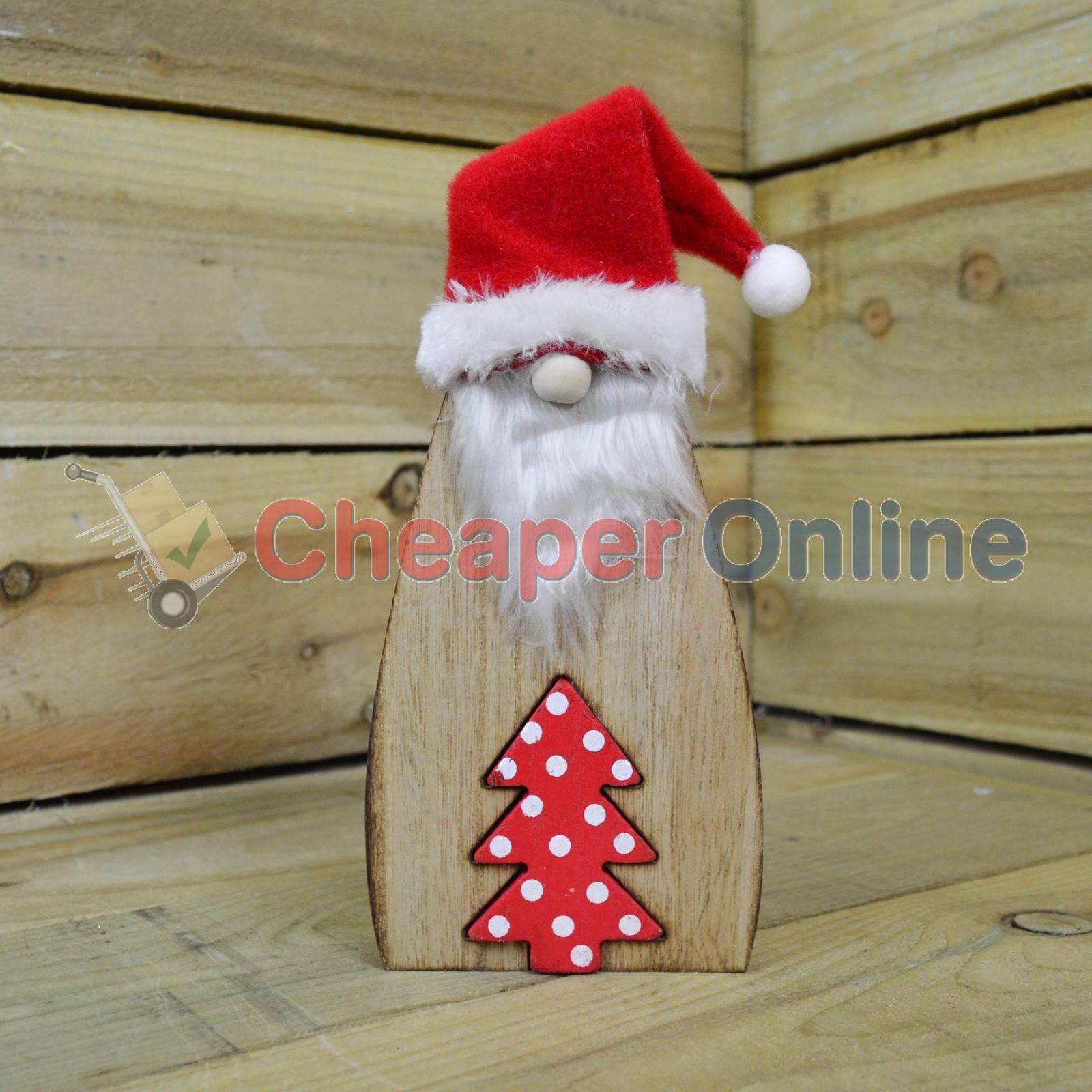 26cm Wooden Gonk Christmas Book End Ornaments - Red Tree