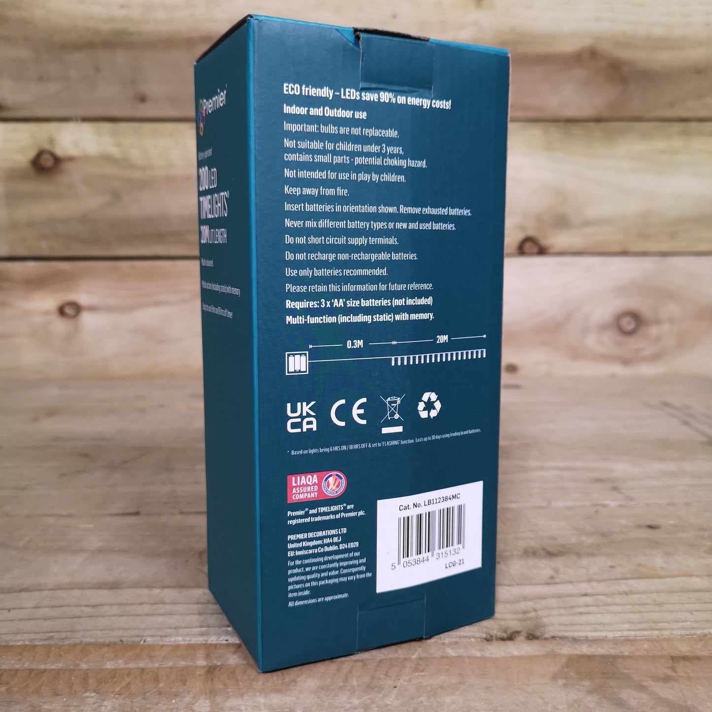 200 LED 20m Premier Christmas Outdoor Multi Function Battery Lights with Timer & Clear Cable in Multicoloured