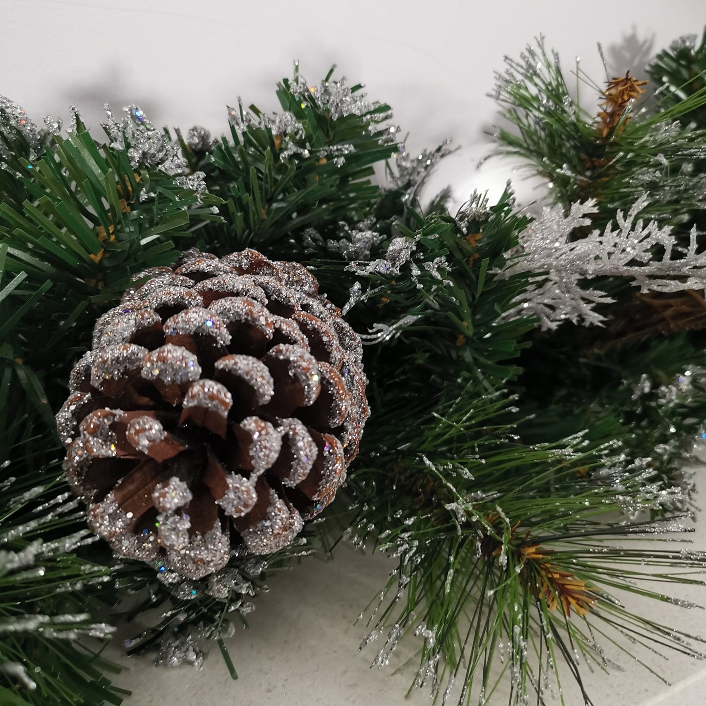 Premier 180cm (6ft) Festive Silver Dressed Christmas Garland With Berries Pinecones And Silver Baubles