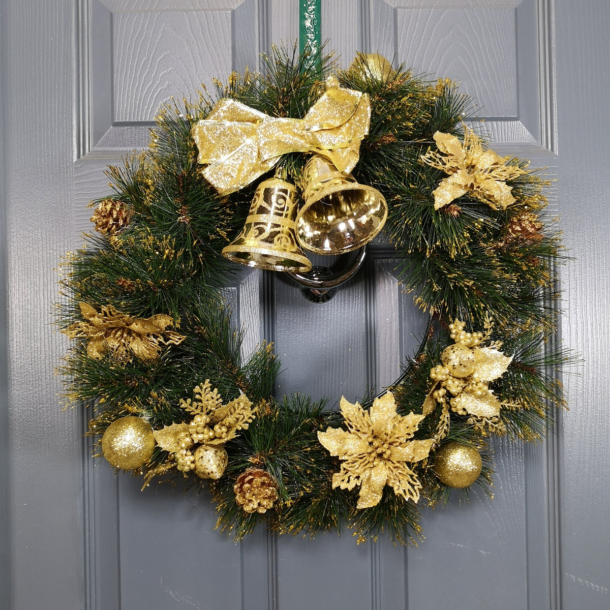 50cm Premier Christmas Wreath with Gold Glitter Tips, Bells & Decorations
