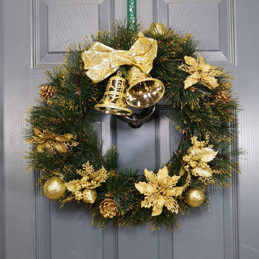 50cm Premier Christmas Wreath with Gold Glitter Tips, Bells & Decorations 2736