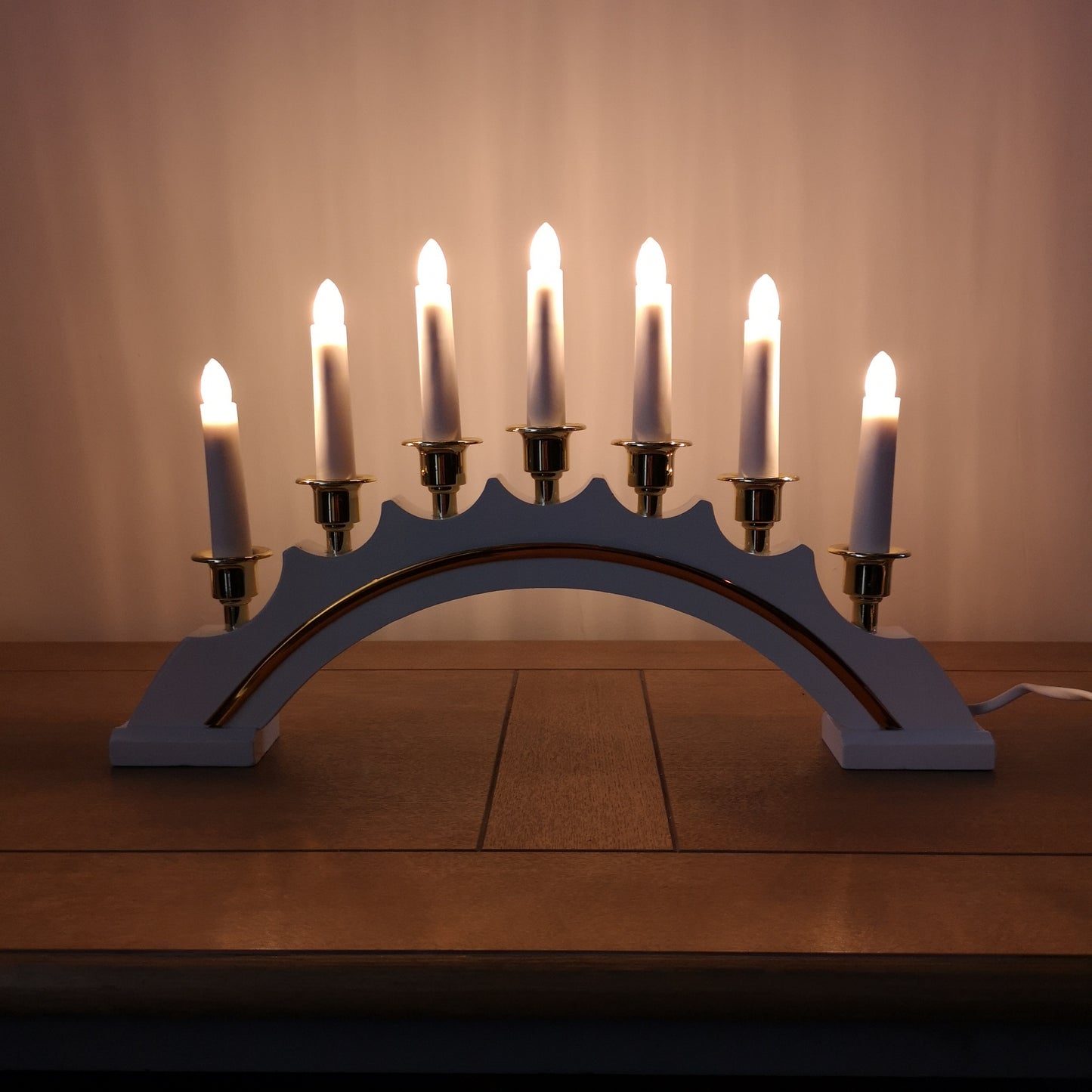 42cm Premier Christmas Candlebridge with 7 Bulbs in White Mains Powered