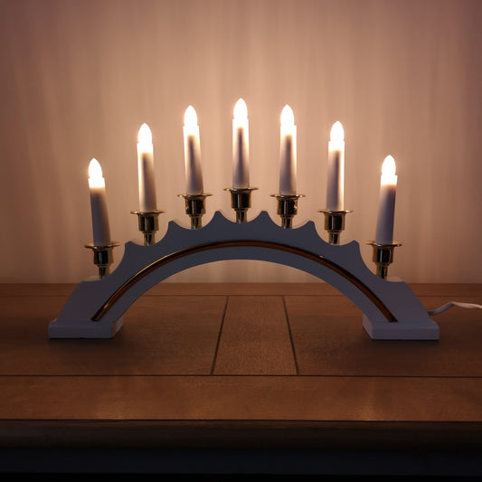 42cm Premier Christmas Candlebridge with 7 Bulbs in White Mains Powered