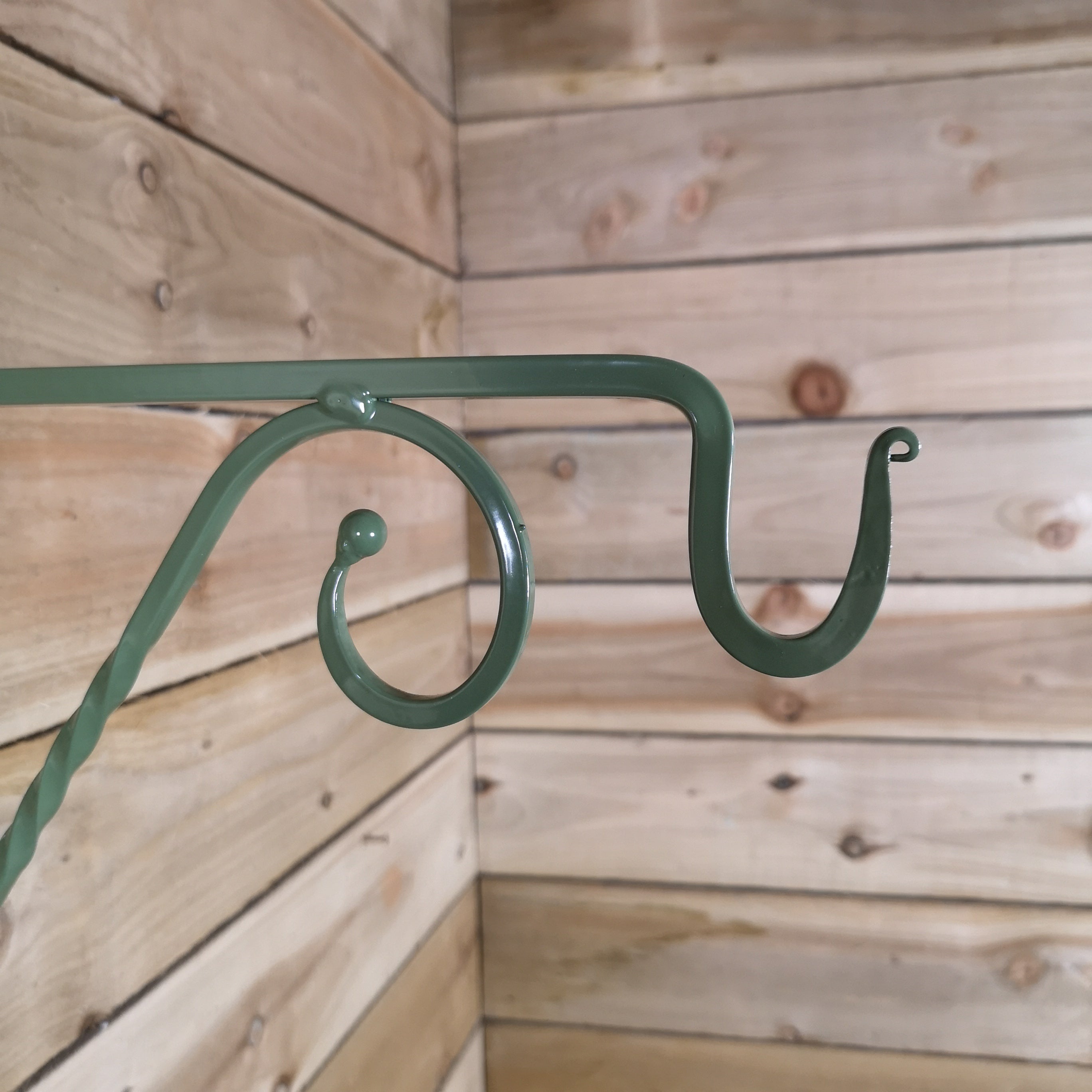 Pack of 2 Tom Chambers Heavy Duty Handcrafted Metal 35cm Sage Green Twisted Wall Bracket Hook For Garden Patio Hanging Basket Planter Bird Feeder