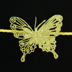 Set of 3, 10cm Wide Christmas Decoration Glitter Butterflies/ Butterfly Clips - Gold