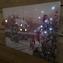 H30cm x 40cm Christmas Scene With Robins Wall Art Canvas