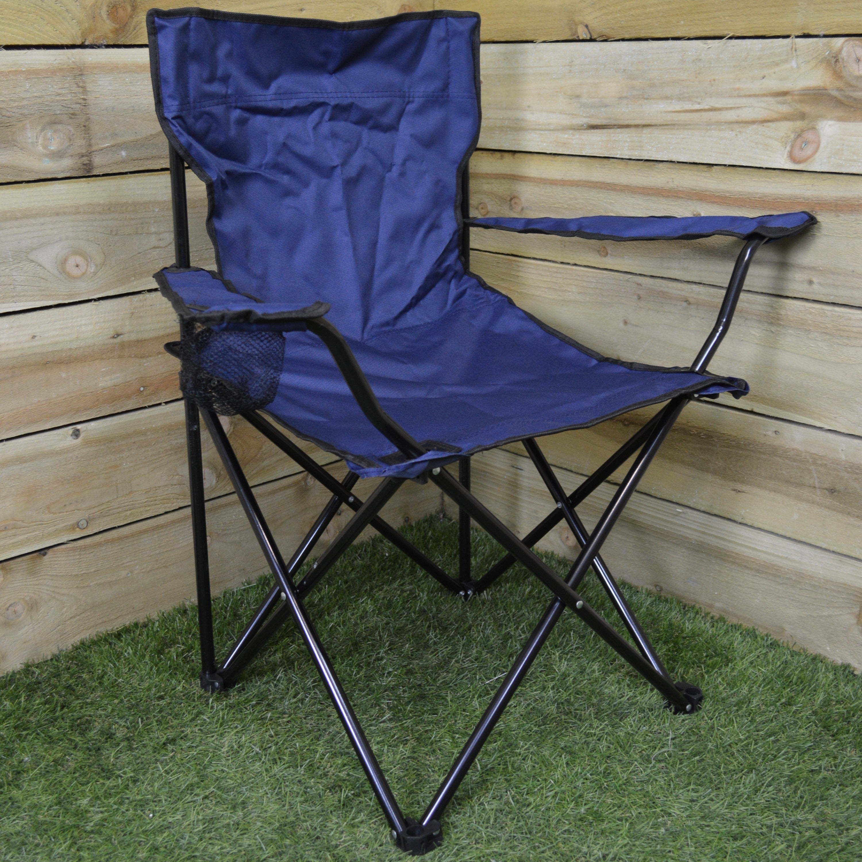 Blue Folding Canvas Camping / Festival / Outdoor Chair with Arms and Cup Holder