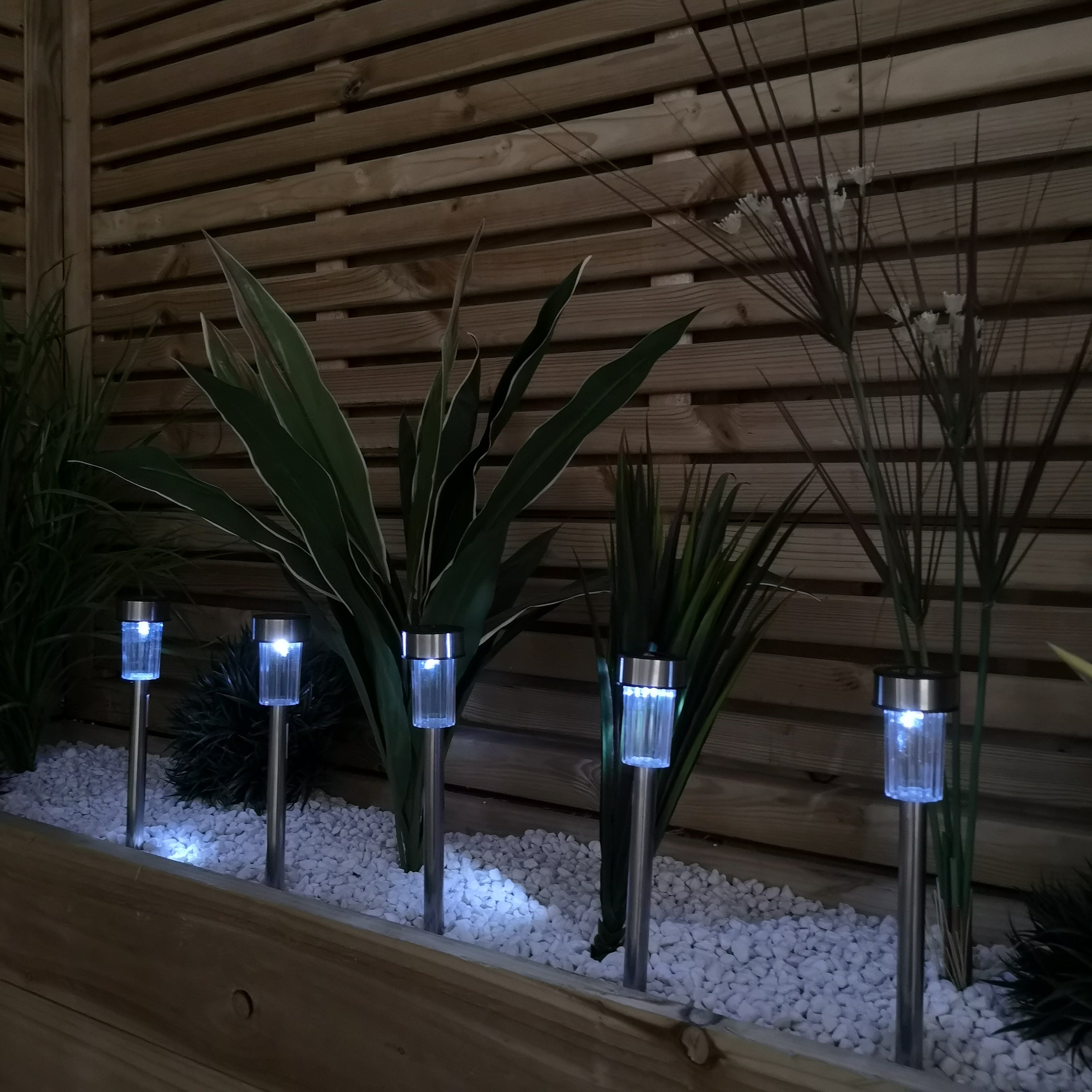 36cm 10 White LED Stainless Steel Solar Garden Path Lights