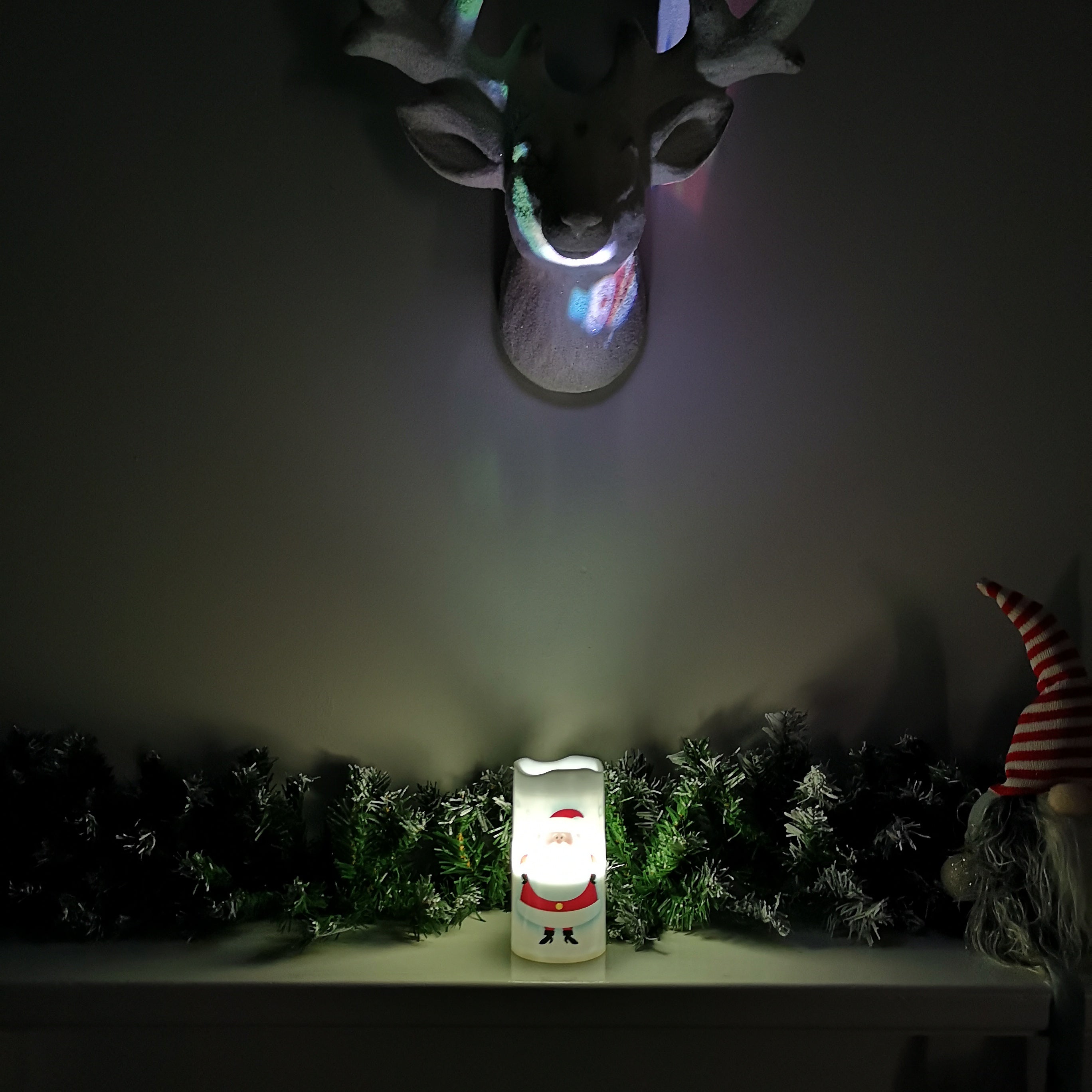 15cm Battery Operated LED Projector Candle with Rotating Christmas Pattern