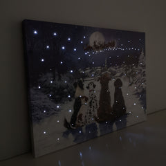 40 x 30cm Snowtime Touch Operated Christmas Dogs Fibre Optic Wall Canvas