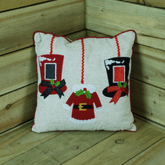 40cm Square Christmas Scatter Cushion with Embroidered Hat & Jumper Design