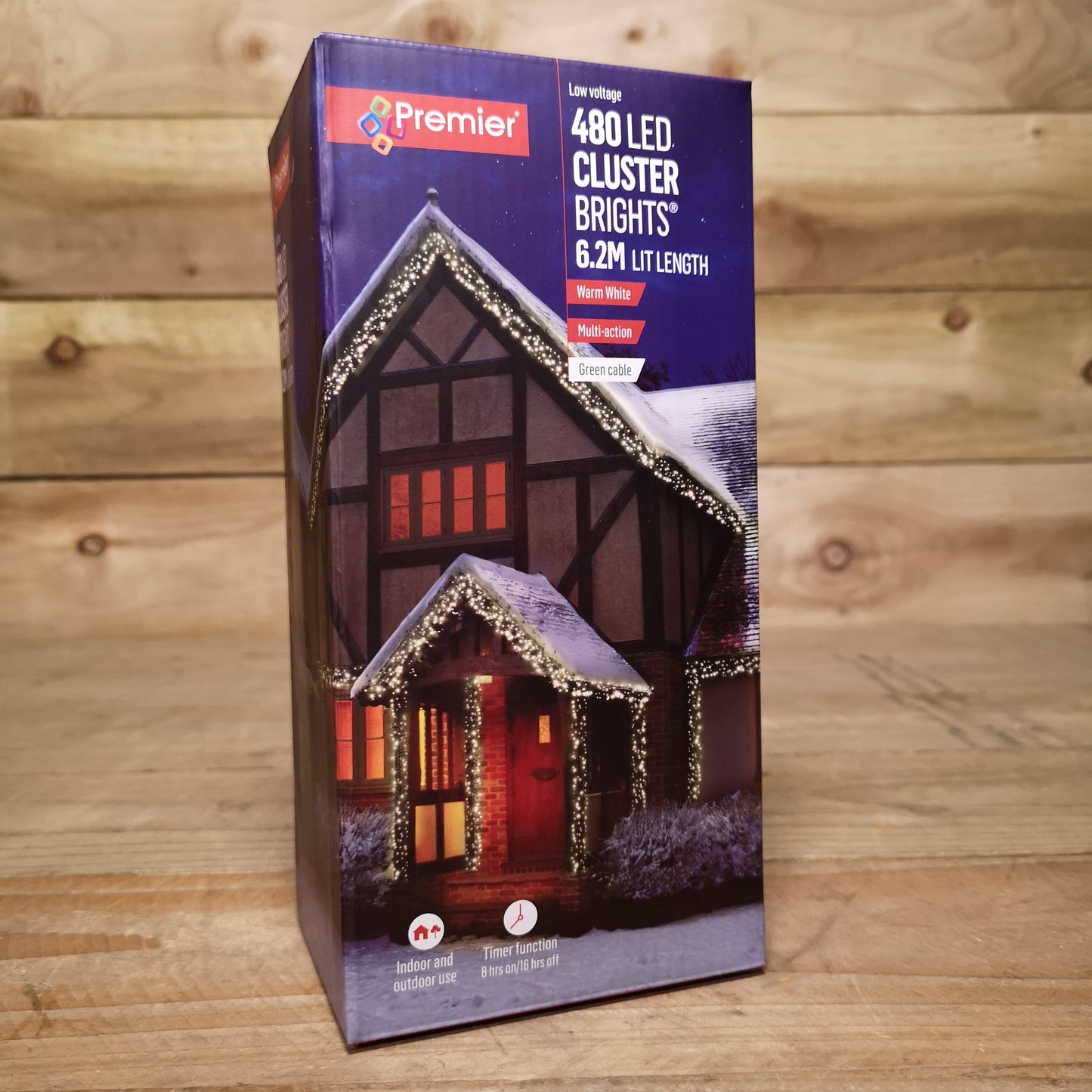 480 LED 6.2m Premier Clusterbrights Indoor Outdoor Multifunction Mains Operated Christmas Cluster Lights with Timer in Warm White