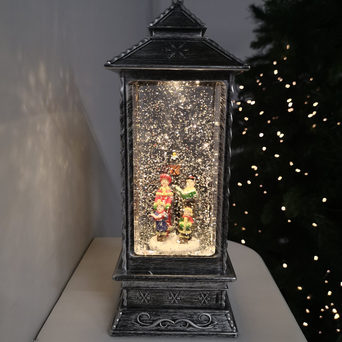 27cm Glitter Water Spinner Lantern - Pick Choir or Tree. Warm White LED