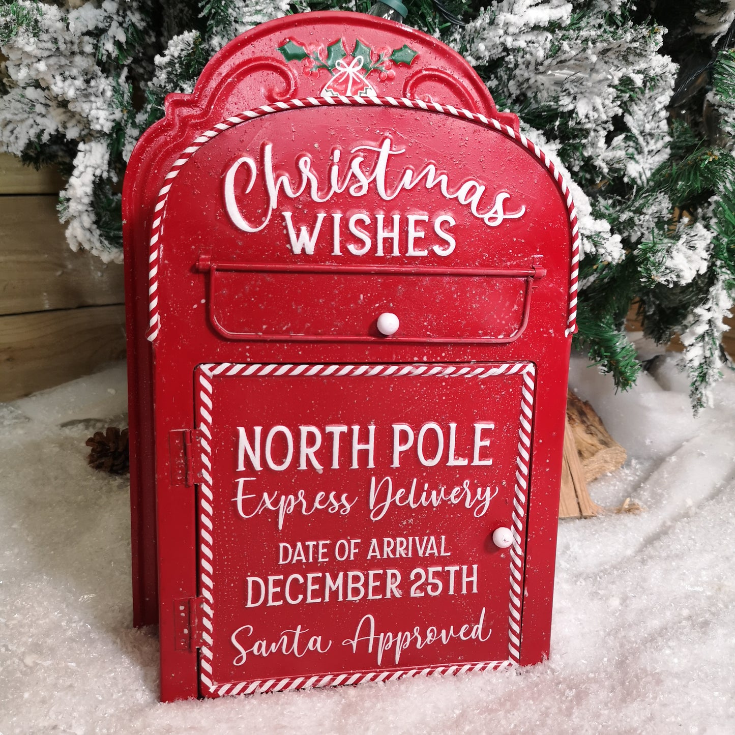 39cm Red with White Detail Christmas Santa Metal Post Box